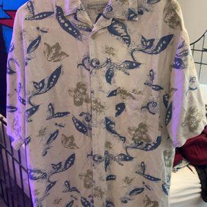 White graphic summer button up shirt